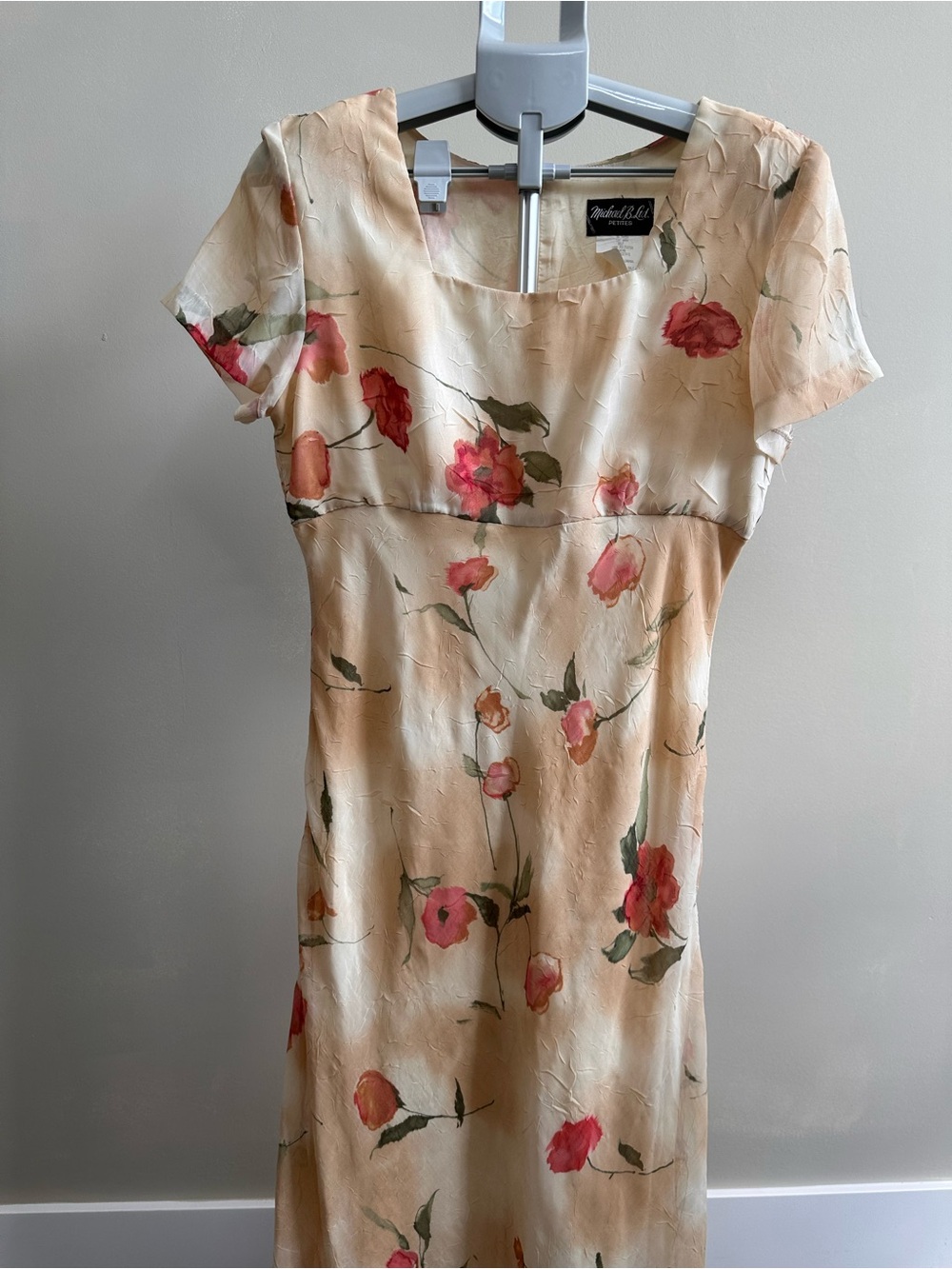 Floral Cream Midi Dress with Pink Red Blooms